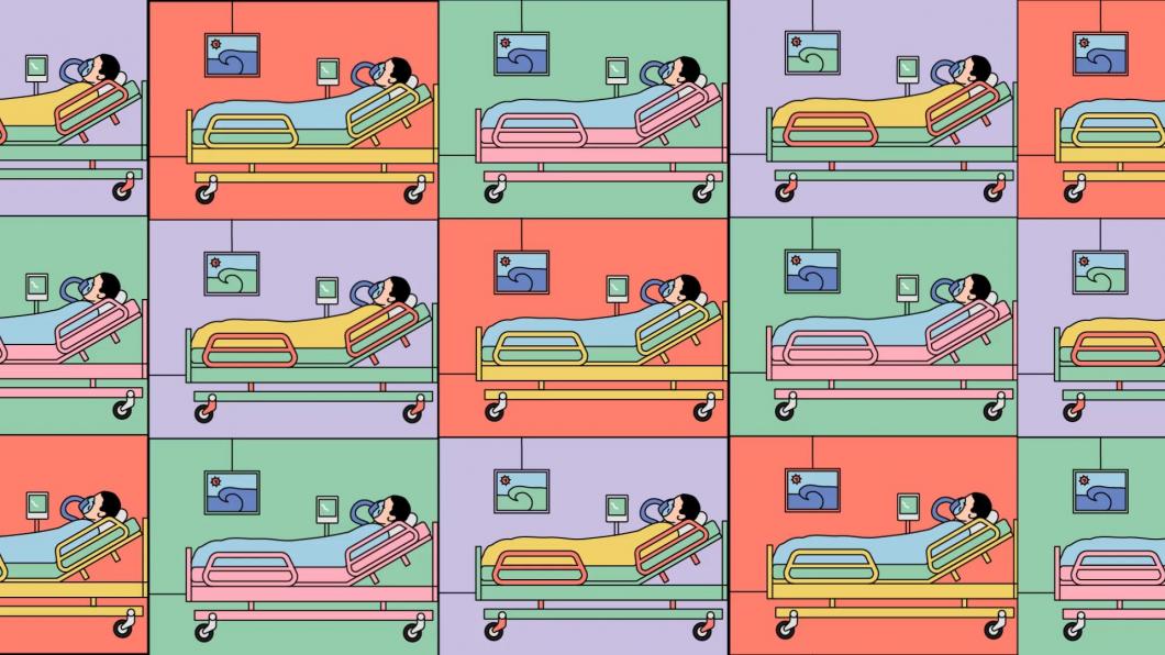 Een illustratie van tientallen ziekenhuisbedden